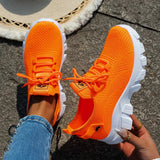 Orange Breathable Knitted Sneakers Women Comfort Slip On Mesh Sport Shoes Woman Plus Size 43 Thick Bottom Vulcanized Shoes Mujer