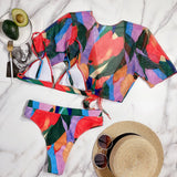 2026 Sexy Bikini Set Women 3-piece Print High Waist Swimwear Swimsuit Bikinis Set Bathing Suit Short Sleeve Cover Up Beach Mujer