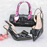 Doershow new come Matching Women Shoe and Bag Set Decorated brown Nigerian Shoes and Bag Set Italy Shoes and Bag set  HFG1-16