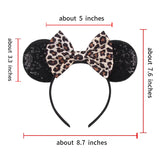 Disney Mickey Mouse Ears Leopard Print Headbands for Girls Baby Women Sequins 5"Bows Hair Accessories Adults Hairbands Kids Gift