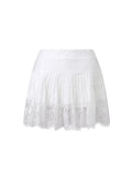 Women Solid Color Patchwork Lace Mini Skirt High Rise A-line Short Pleated Skirts Casual Summer Streetwear