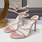 2026 Brand New Summer Sexy 10cm High Stiletto Heels Sandals for Women Wedding Rhinestones Ankle Wrap Party Shoes Big Size 42