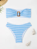 Striped Textured Bandeau Bikinis 2025 Women Sexy Swimsuit Push Up Swimwear Female Bathing Suit Swimming Summer Beachwear
