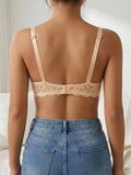 French Women's Lace Trim Push Up Bra Sexy Mesh Underwire Underwear Comfy Thin Padding Floral Lace Lingerie Bra