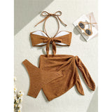3PCS With Sarong Metal Star Halter Bikini Female Swimsuit Women Swimwear Three-Pieces Bikini Set Bather Bathing Suit Swim V7042