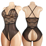 Woman Crotchless Lingerie Bodysuit Erotic Lace Mesh Underwear Babydoll Dresses Sexy Pajamas See Through Jump Suit Desire Costume