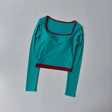 Autumn New Contrasting Yoga Suit for Women with Chest Pad Top Slim and Slim Pilates Running Sports Fitness Long Sleeves Shirts