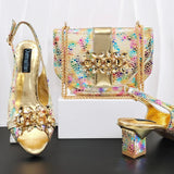 Doershow High Quality African Style Ladies Shoes And Bags Set Latest sky blue Italian Shoes And Bag Set For Party 1-1