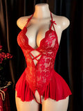 Transparent RedWomen Open Bodysuit Crotchless Sexy Temptation Adult Erotic Lingerie Teddy Body Suit Pajamas V-neck Hot Underwear