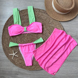 3 Pieces Bikini Set Wiht Mini Skirt Women Swimwear 2024 Sexy Bikinis Push Up Beachwear Solid Bodysuit Micro Thong Biquini Female