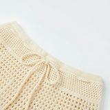 Womens Crochet Knit Mini Skirt Casual Stylish Drawstring Low Rise Tiered Hem Short Skirt Summer Beach Holiday Boho Cover-ups