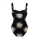 Retro One Piece Swimsuit with Skirt Shoulder Strappy Floral Print Women's Slimming Bathing Suit Beach Wear