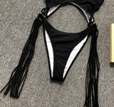 DEKA Long Tassel One Piece Swimwear Hollow Out Women Backless Swimming Suit Cut Out Halter Cross Swimsuit Female Beachwe Bathing