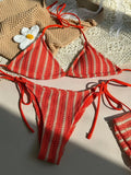 3PCS With Shorts Stripe Halter Fishnet Bikini Women Swimwear Female Swimsuit Three-pieces Bikini Set Bathing Suit Swim Beachwear
