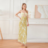 Women Floral Print Tie Backless Dress for Bohemian Party Evening Ring Cut Out Strapless Bodycon Long Dresses