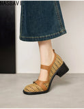 Summer Women Hollow Out Mary Jane Single Shoes Women's French Round Toe Breathable Drive Casual Shoes New 2026 Top Quality