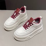 Pu Leather Thick Bottom Sneakers Women 2025 Breathable Platform Vulcanised Shoes Woman Womens All Match Lace Up Casual Sneakers