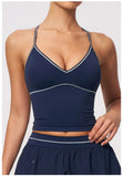 Summer Back I Shaped Sports Bra Sexy Deep V Neck Contrast Color Slimming Yoga Tank Top Outdoor Workout Fitness Gym Running Vest