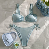 U Shaped Glitter Sparkling Shiny Bikini Female Swimsuit Two-Pieces Bikini Set Women Swimwear Brazilian Bathing Suit Bather V7564
