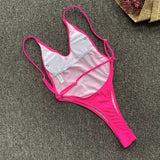2026 Fluorescent Green One Piece Swimsuit for Women,solid Color,thong Backless Bikini,U-neck Suspender Swimwear,Adjustable Strap