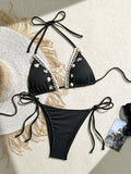 Shell Decoration Halter String Strappy Bikini Women Swimwear Female Swimsuit Two-pieces Bikini Set Ribbed Bathing Suit Swim Lady