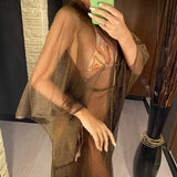 3 Colors Sexy Glitter Mesh Sheer See Through Tunic Beach Cover Up Cover-ups Beach Dress Beach Wear Beachwear Female Women V3217