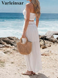 S - XL Bandeau Crochet Knitted 2 Pieces Suits Tunic Beach Cover Up Cover-ups Beach Dress Beach Wear Beachwear Female Women V8218