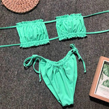 Sexy Pink Bandeau Frilled Bikini Swimsuit Female Swimwear Women Two-Pieces Bikini Set Bather Padded Bathing Suit Swim V1242B