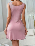 Sexy Black Ribbed Nightdress for Women  Elegant Sleeveless Sleepwear with Bow  Ruffled Hem All-Season Lingerie Sleep Dress