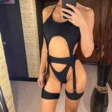 Sexy Tummy Cut Out Halter With Garter One Piece Swimsuit Women Swimwear Female High Leg Cut Bather Bathing Suit Swim Lady V4415