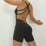 Adjustable double straps Open back  V shape back design Scrunch butt No front seam Flatlock Inseam  Removable pads BODYSUIT