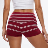 Women Knit Shorts Fold-Over Waist Elastic Comfy Striped Casual Shorts Pants Summer Fall Fashion Bohemian Short Pants