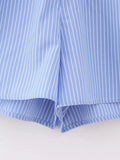 Foridol Stripes Crop Top+shirt 2 Pcs Outfits Women Casual Summer Autumn Casual Set Blue Matching Set Shorts Set Female Suit