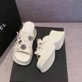 Metal Decor Chunky Platform Sandals Women 2026 Summer Open Toe High Heels Clogs Slippers Woman Bowknot Wedge Heel Sandles Female