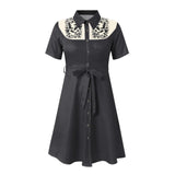 Western Cowgirl Printed Dress Halloween Cosplay Costume Summer Cowboy Button-Down Dress Short Sleeves 100% Cotton Sexy Dress
