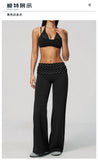 Fake Two-piece Sports Bra Yoga Sets Women Coffee Striped Patchwork Folding High Waist Wide Leg Pants Gym Running Fitness Suits