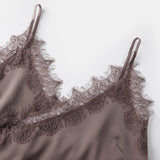 Women Summer Solid Color Lace Trimmed Camisole Fashion Spaghetti Strap Tank Top with Scalloped Hem