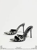 Size 43 Leopard Sexy Super High Slide Mules Sharp Pointed Toe Stiletto Thin Heel Slip On Summer Party Sandals Women Dress Shoes