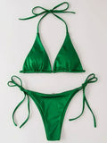 Halter Brazilian Metallic Satin Bikini Women Swimwear Female Swimsuit Two-pieces Bikini Set High Cut Bathing Suit Swim Beachwear