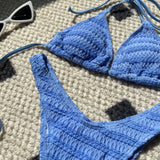 Sexy Knitted Hollow Handmade Crochet Bikini Set Women Pink Bandage Criss Cross Micro Swimsuit Bathng Suit Thong Swimwear