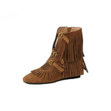 Simple Retro Tassel Western Boots for Women 2026 New Round Toe Height-Increasing Short Boots Summer Cool Boots