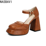 2026 New Women's Mary Janes Sandals Summer Square High Heels Fashionable Sexy Thick Soled Pumps Vintage Sandals Size 34-43