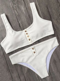 Sexy Sport Button Bikini 2025 Bandeau Swimwear Women Ribbed Swimsuit Female Two pieces bikini set Bathers Push Up Bathing Suit