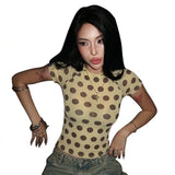 2026 Summer Women's Tops Round Neck Short Sexy Polka Dot T-Shirt Tops