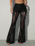 Women's summer lace see-through high-waist flared pants sexy bootcut trousers hot girl style