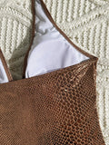 SnakeSkin Halter V Neck Backless One Piece Swimsuit Women Monokini Female Swimwear High Cut Bathing Suit Swim Bodysuit Beachwear