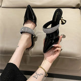 American pointed rhinestone high-heeled slippers women slim heels with toe caps, empty fashion sandals,