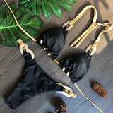 Patchwork Halter High Cut Knitted Bikini Women Swimwear Female Swimsuit Two-pieces Bikini Set Brazilian Bather Bathing Suit Swim