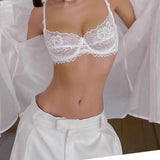 French Anime Style Lingerie Set Ultra Thin White Lace Bra Small Breasts Push Up Traceless Bralette Pure Desire Gathering Sexy BB