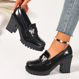 Crystal Butterfly High Heels Loafers Women Plus Size 42 Slip On Platform Pumps Woman Fashion Chunky Heel Pu Leather Shoes Ladies